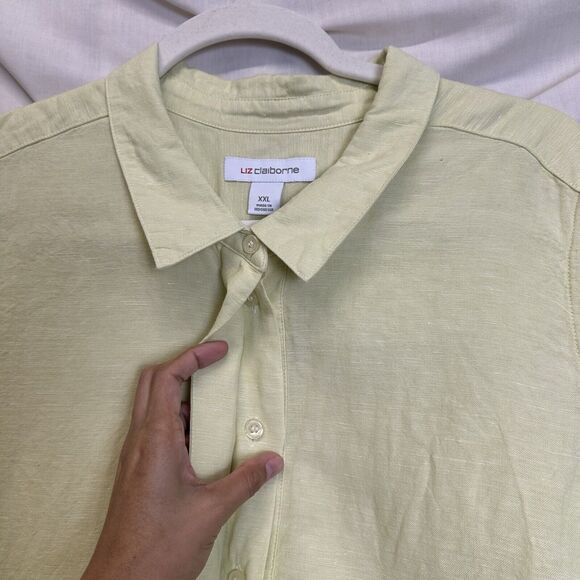 Liz Claiborne Womens Tank Top Yellow Size XXL Linen Blend Button Down Collard - Picture 5 of 9